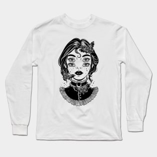 Cute victorian witch with butterflies and four eyes Long Sleeve T-Shirt